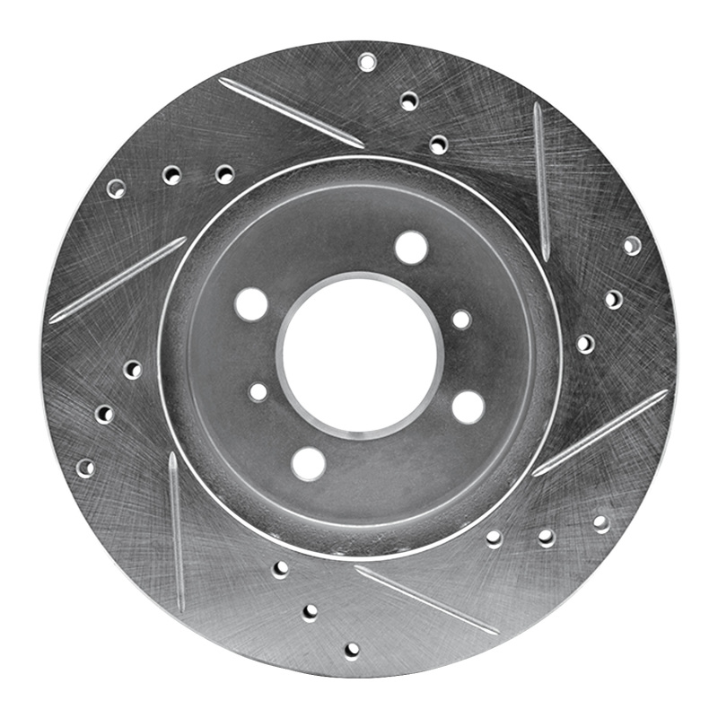 Mitsubishi Lancer Brake Rotor (1) - Front Left - R1 Concepts - Drilled & Slotted - Silver - `98-`07